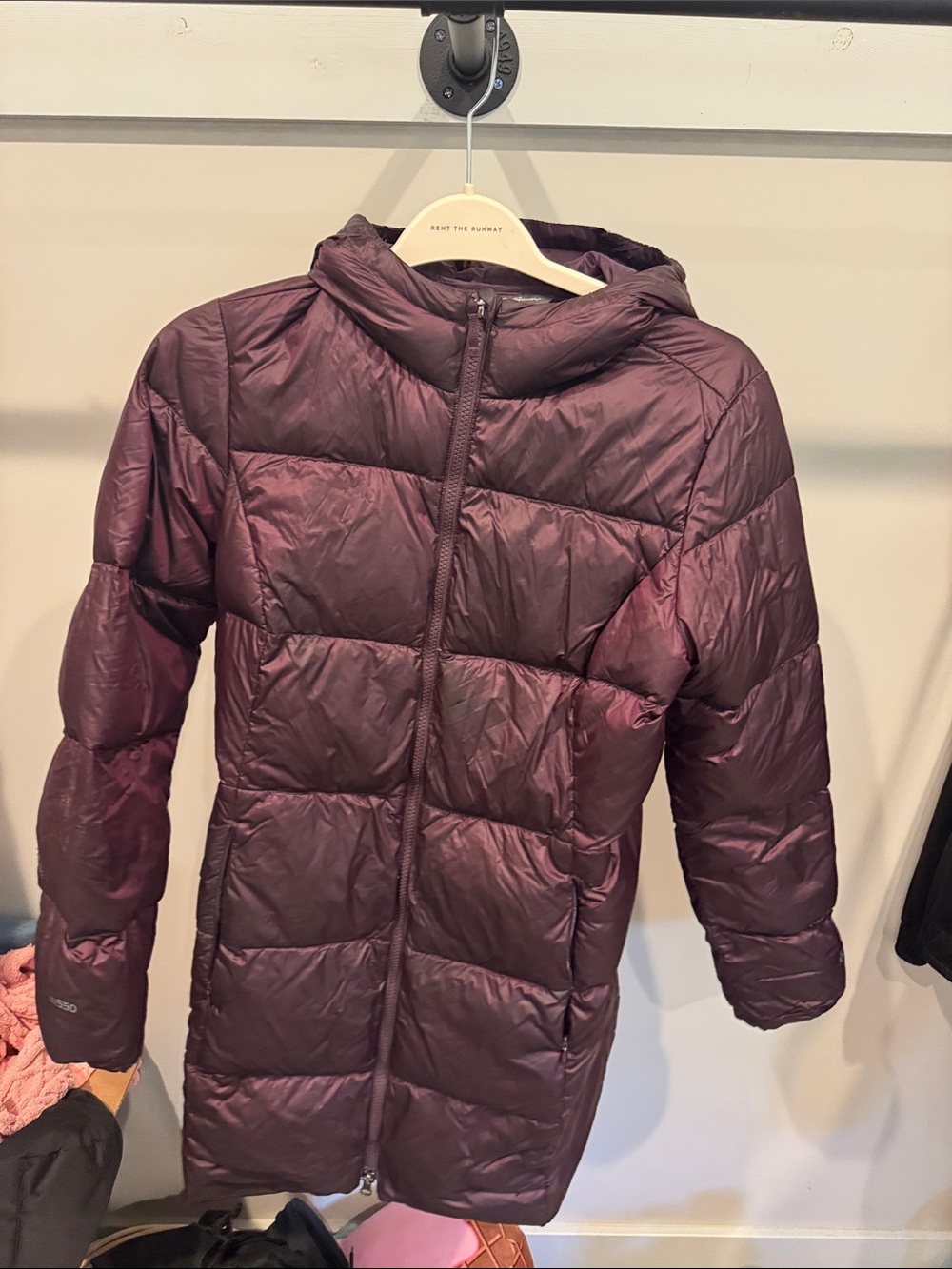 Eddie Bauer Hooded Long Puffer Coat in Plum